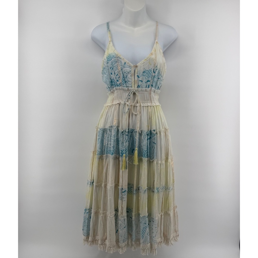 Anantā Maxi Dress w/ Gold Metallic Accents - S/M - India Handcrafted, Artisanal